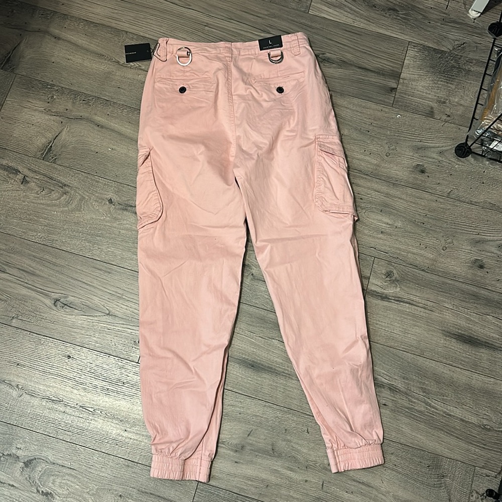 Pink cargo joggers with ties. - Picture 3 of 5